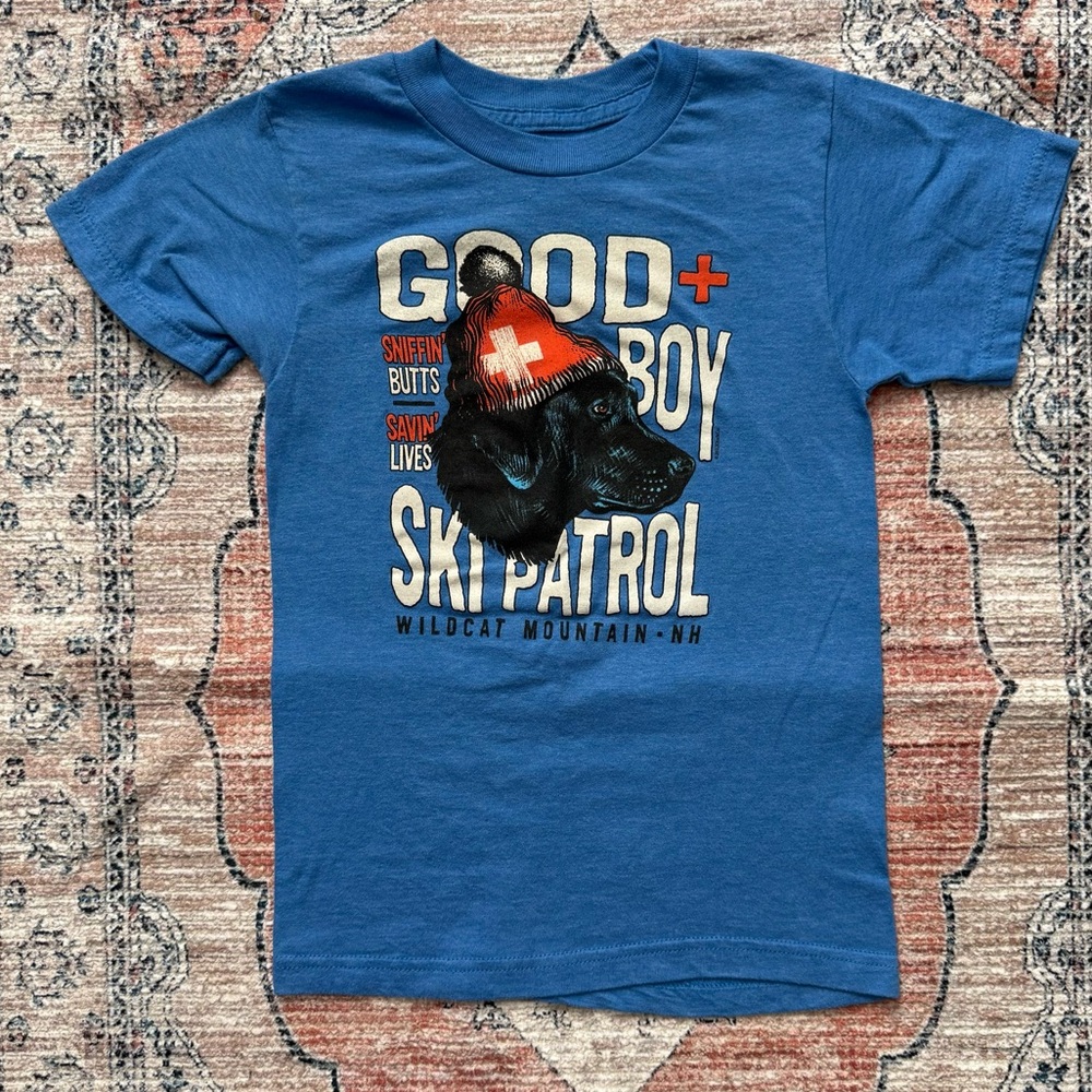 THE DUCK COMPANY Boys Blue "Good Boy Ski Patrol" Graphic Tee Shirt - Size Small